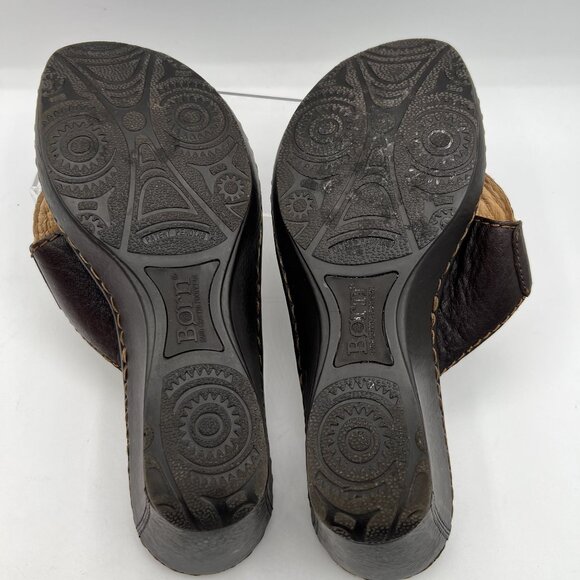 Born Womens 9 Brown Leather Wedge Sandals Thong Flip Flops Cushion Comfort - Picture 15 of 16